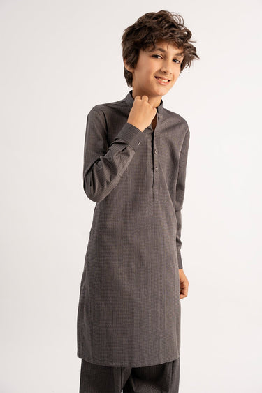 Dark Grey Wash & Wear Shalwar Kameez For Boy - Prime Point Store
