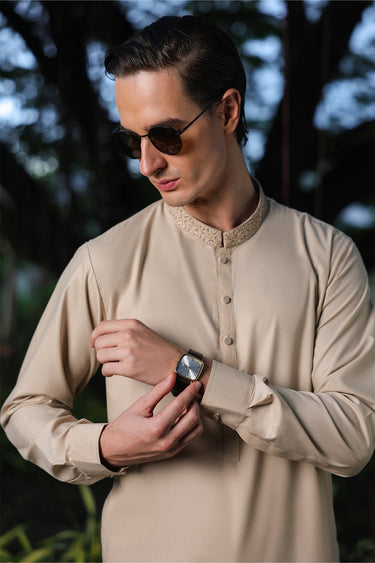 Fawn PV Embroidered Kameez Shalwar For Men - Prime Point Store
