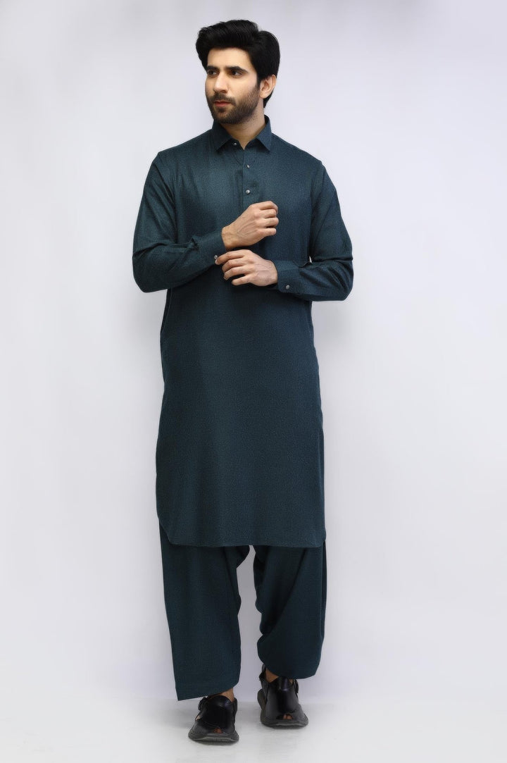 Green Brown Wool Casual Shalwar Kameez For Men - Prime Point Store