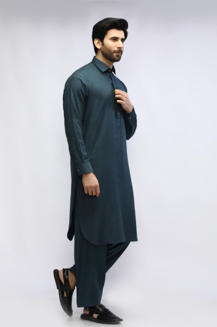 Green Brown Wool Casual Shalwar Kameez For Men - Prime Point Store