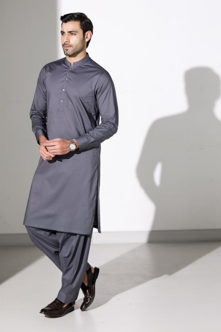 Grey Blended Casual Shalwar Kameez For Men - Prime Point Store