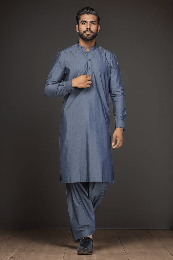 Grey Blended Casual Shalwar Kameez For Men - Prime Point Store