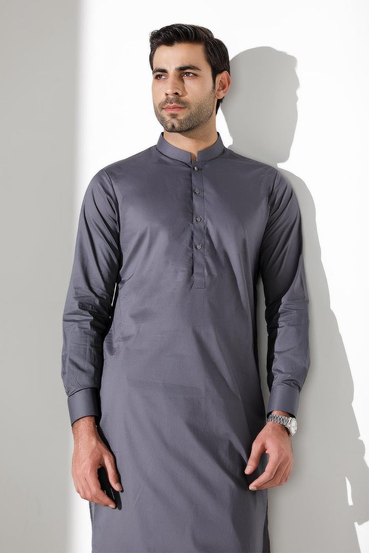 Grey Blended Casual Shalwar Kameez For Men - Prime Point Store