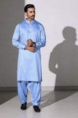 Light Blue Blended Casual Shalwar Kameez For Men - Prime Point Store