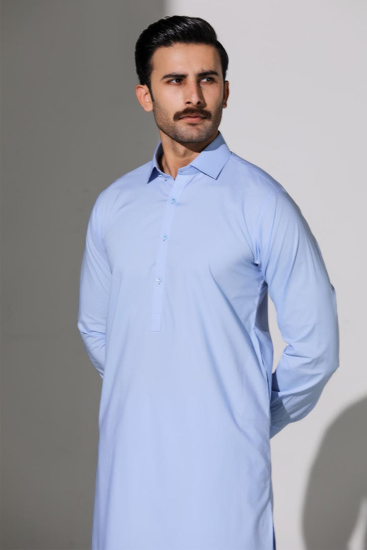 Light Blue Blended Casual Shalwar Kameez For Men - Prime Point Store