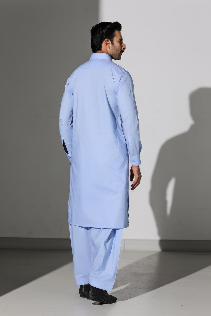 Light Blue Blended Casual Shalwar Kameez For Men - Prime Point Store