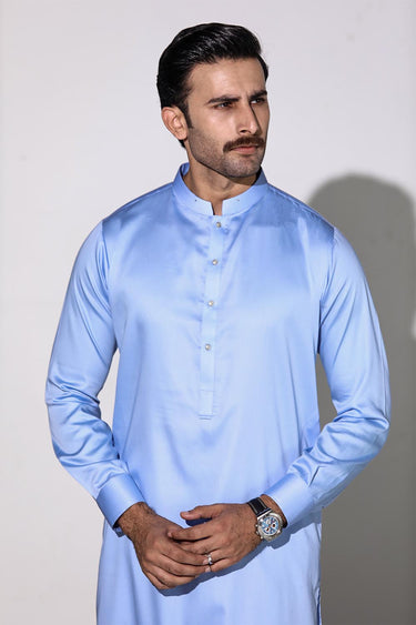 Light Blue Blended Casual Shalwar Kameez For Men - Prime Point Store