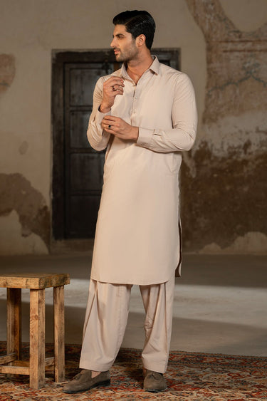 Light Fawn Wash & Wear Shalwar Kameez For Men - Prime Point Store