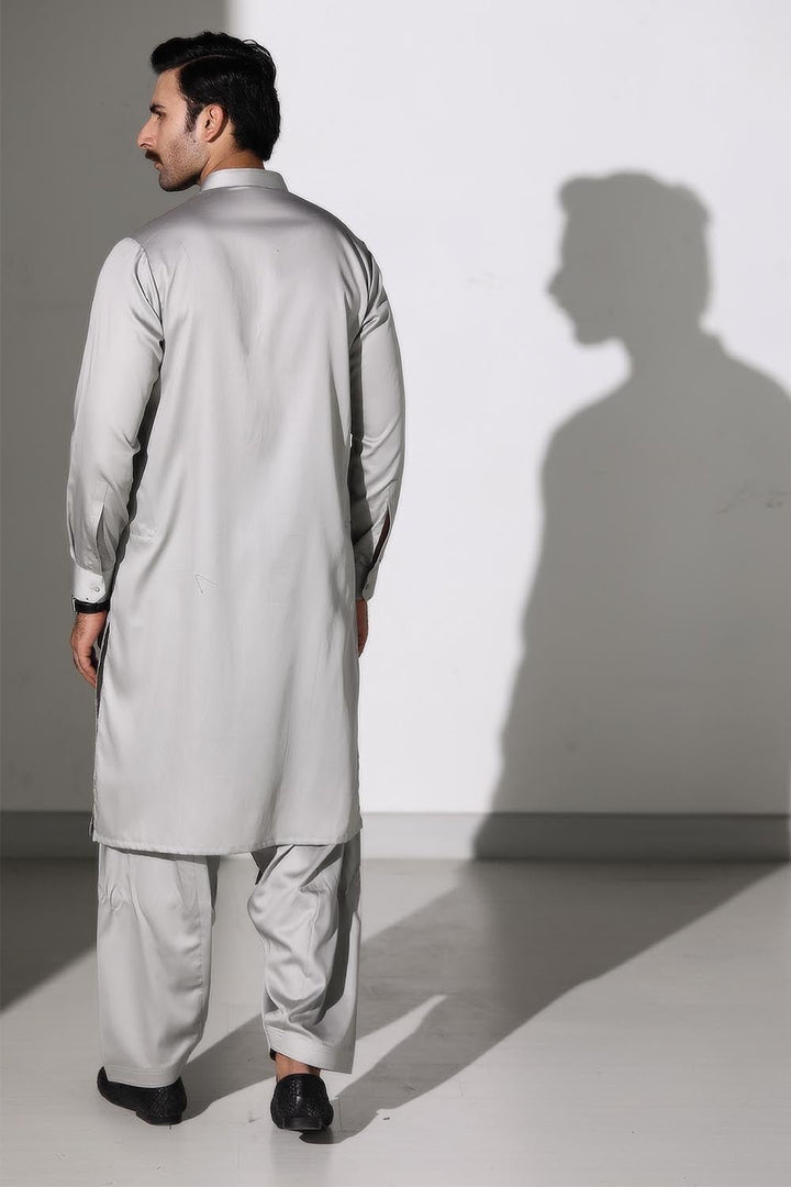 Light Grey Blended Casual Shalwar Kameez For Men - Prime Point Store