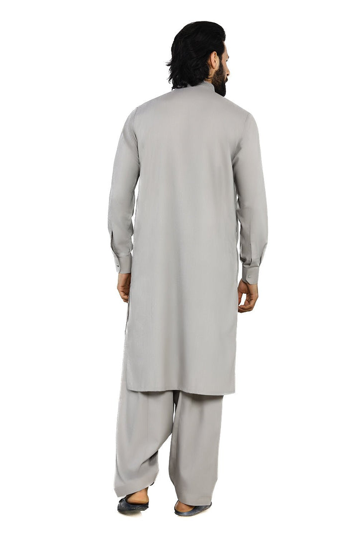 Light Grey Embroidered Wash & Wear Shalwar Kameez For Men - Prime Point Store