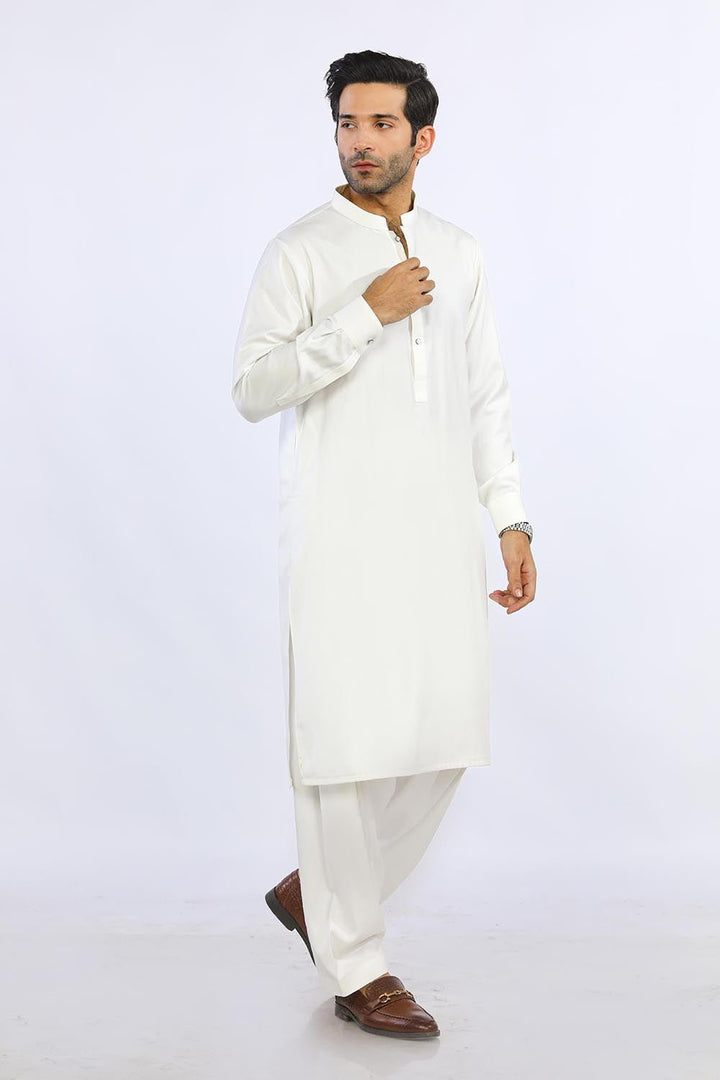 Milky White Blended Casual Shalwar Kameez For Men - Prime Point Store