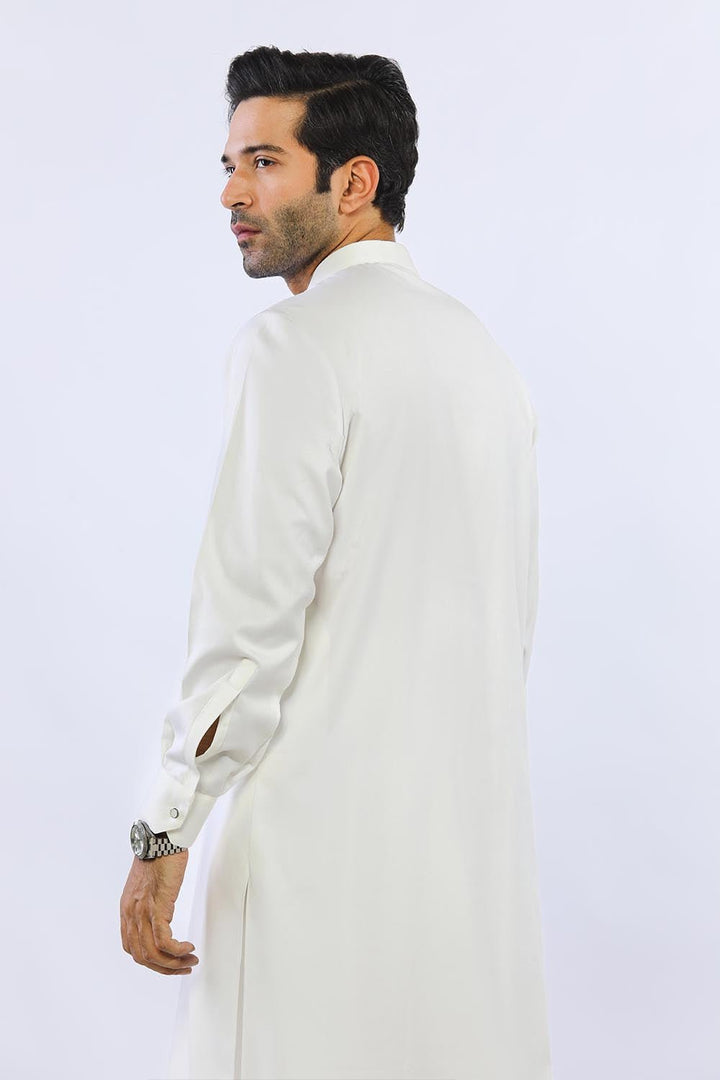 Milky White Blended Casual Shalwar Kameez For Men - Prime Point Store