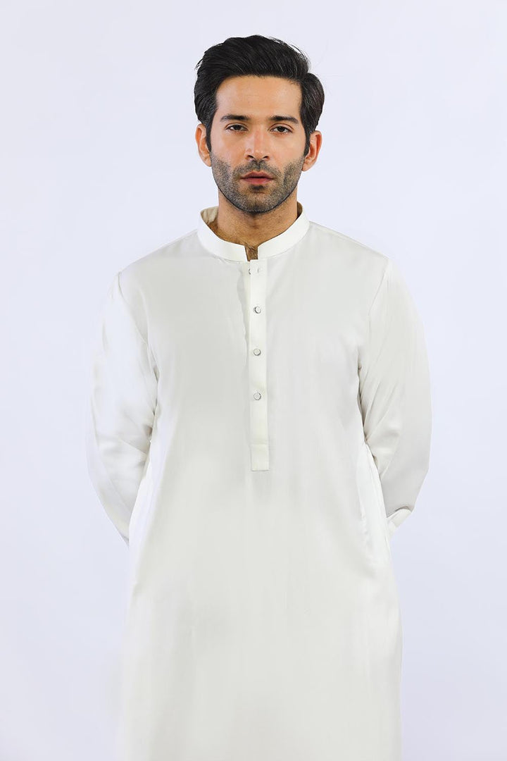 Milky White Blended Casual Shalwar Kameez For Men - Prime Point Store