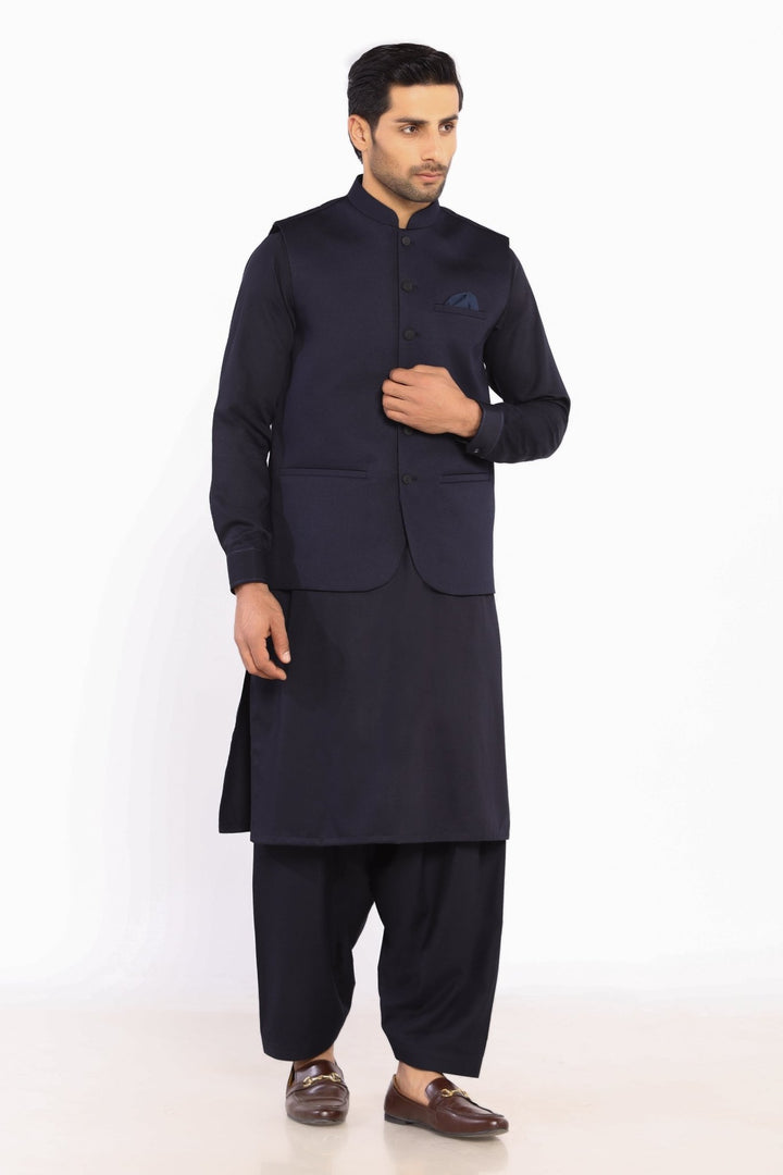 Navy Blue Blended Plain Waist Coat For Men - Prime Point Store