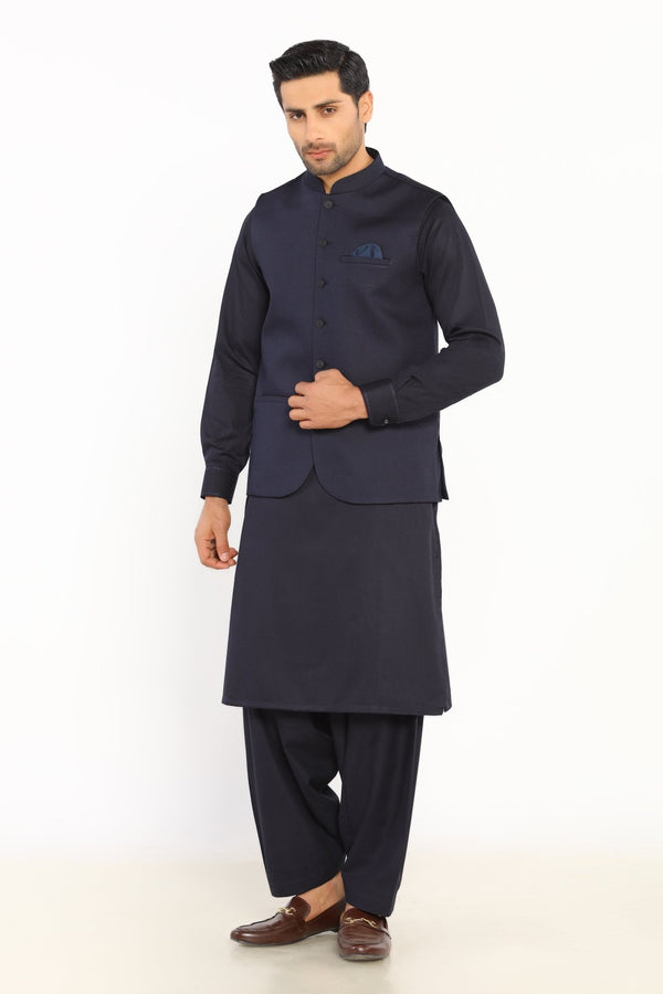 Navy Blue Blended Plain Waist Coat For Men - Prime Point Store