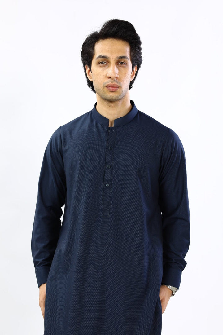 Navy Blue Cotton Casual Shalwar Kameez For Men - Prime Point Store