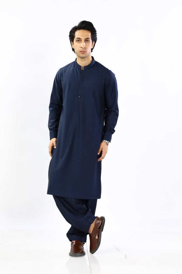 Navy Blue Cotton Casual Shalwar Kameez For Men - Prime Point Store