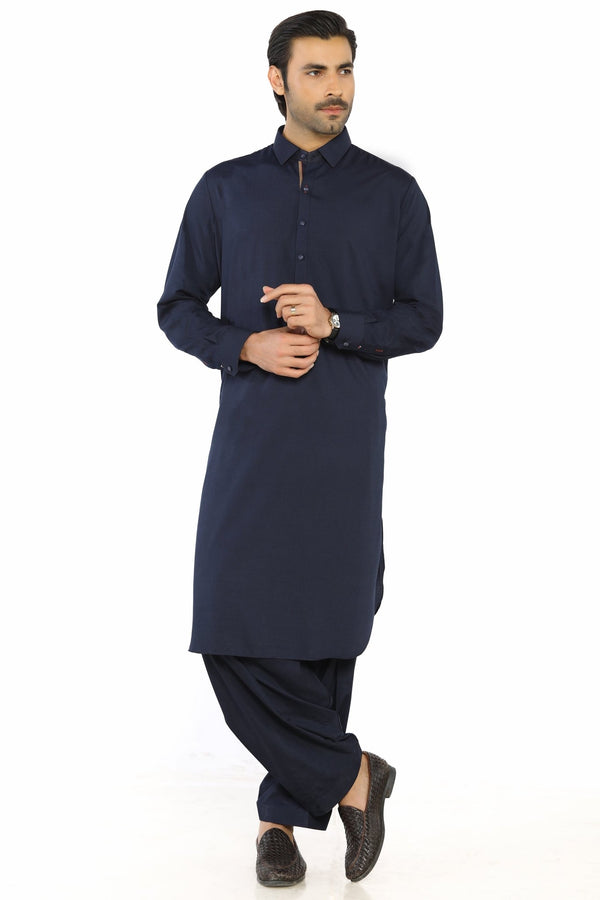 Navy Blue Fashion Wash & Wear Shalwar Kameez For Men - Prime Point Store