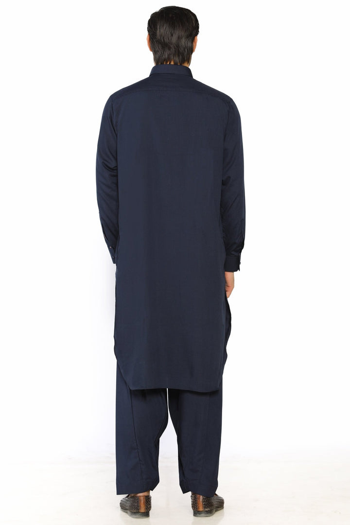 Navy Blue Fashion Wash & Wear Shalwar Kameez For Men - Prime Point Store