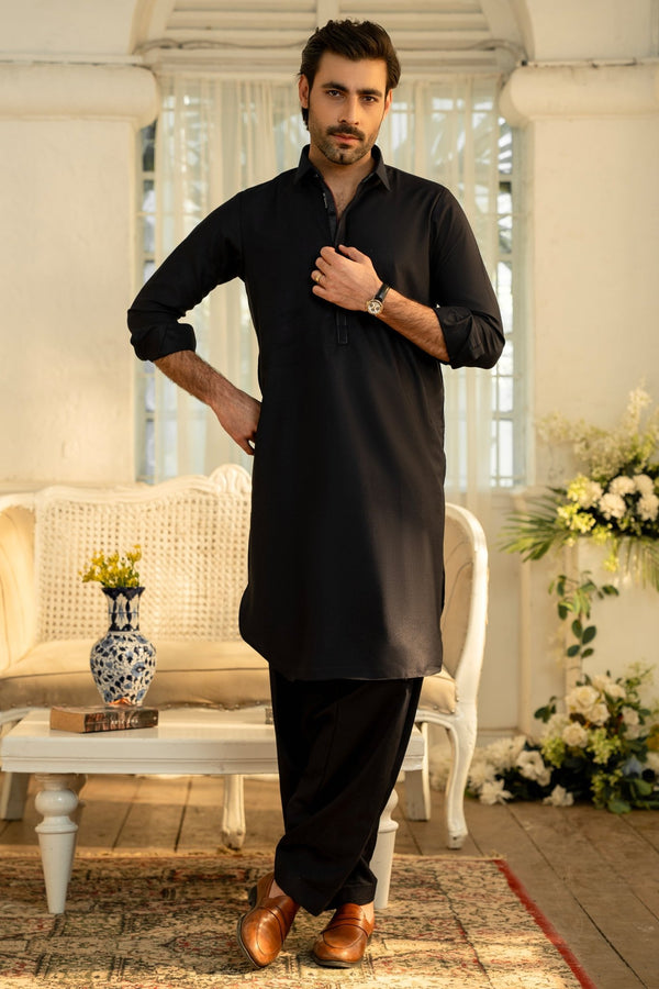 Navy Blue Fashion Wash & Wear Shalwar Kameez For Men - Prime Point Store