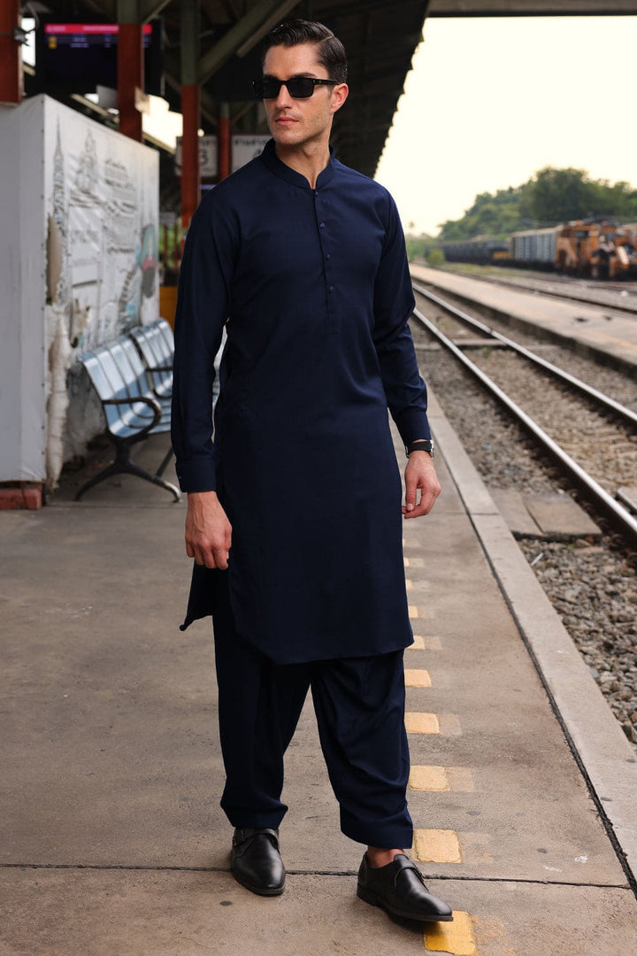 Navy Blue Men Unstitched Wash n Wear Suit - Prime Point Store