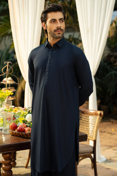 Navy Blue Wash & Wear Shalwar Kameez For Men - Prime Point Store