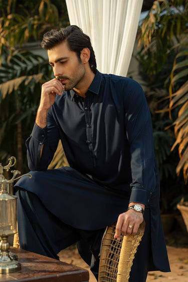Navy Blue Wash & Wear Shalwar Kameez For Men - Prime Point Store