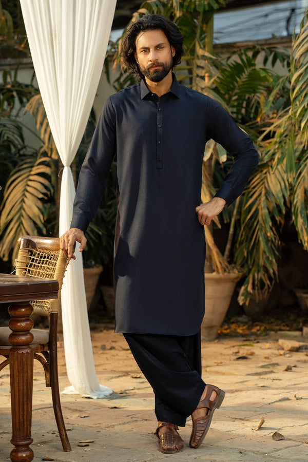 Navy Blue Wash & Wear Shalwar Kameez - Prime Point Store