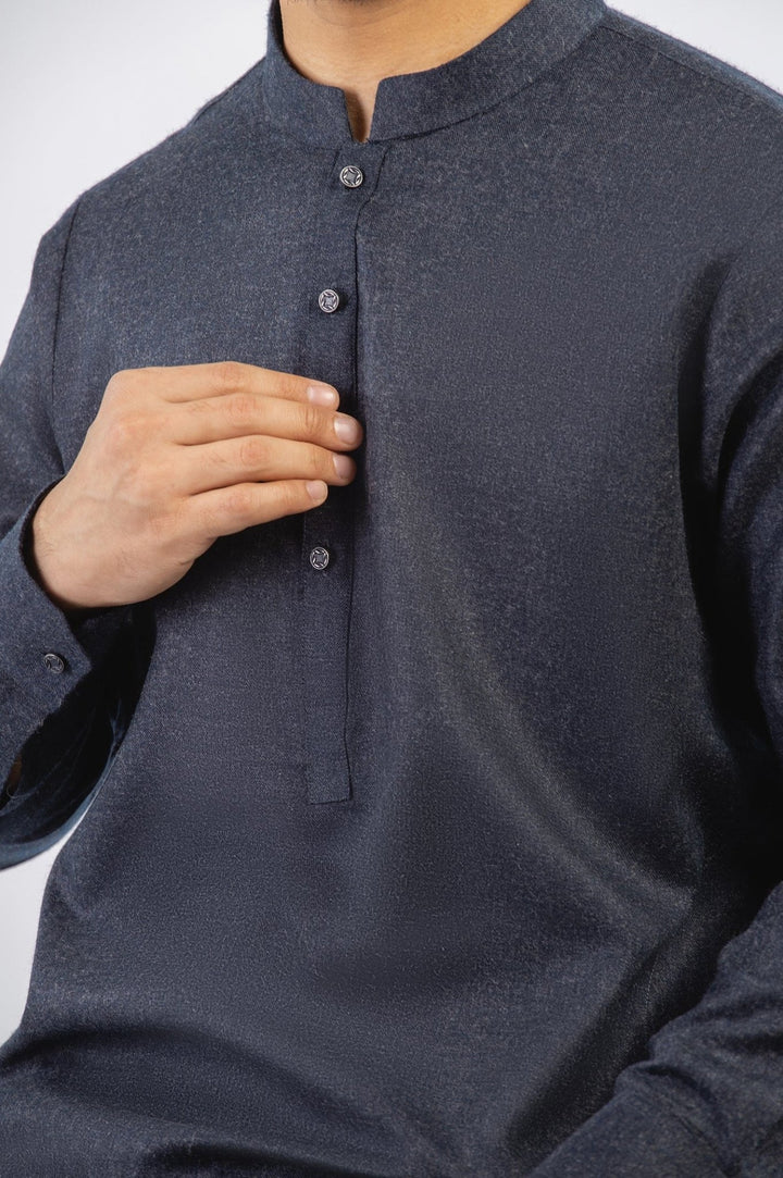 Navy Blue Wool Casual Shalwar Kameez For Men - Prime Point Store