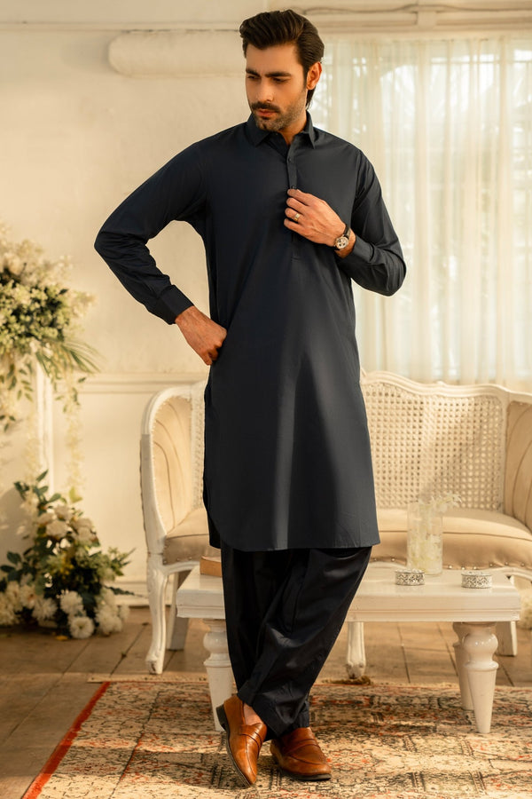 Navy Wash & Wear Shalwar Kameez - Prime Point Store