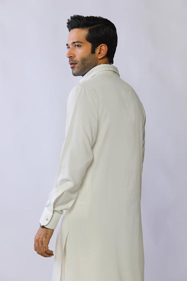 Off White Texture Blended Casual Shalwar Kameez For Men - Prime Point Store