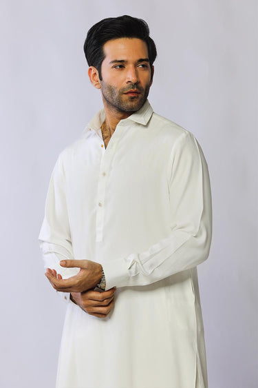 Off White Texture Blended Casual Shalwar Kameez For Men - Prime Point Store