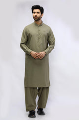 Olive Cotton Casual Shalwar Kameez For Men - Prime Point Store