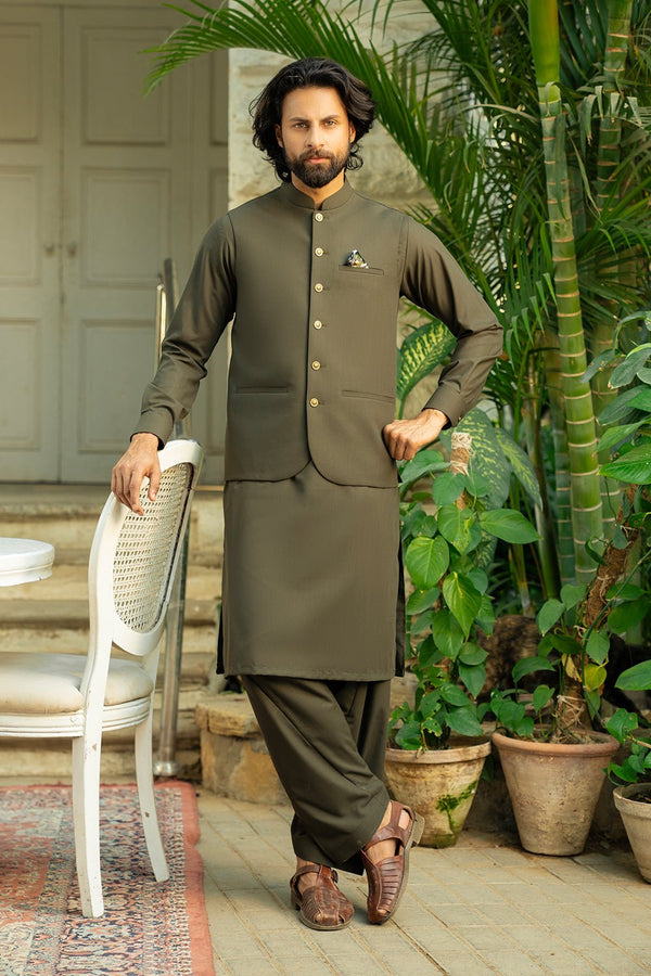 Olive Men Wash & Wear Shalwar Kameez - Prime Point Store