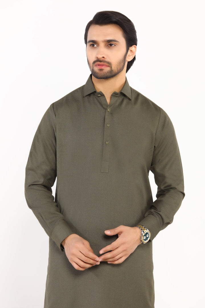 Olive Wash & Wear Shalwar Kameez - Prime Point Store