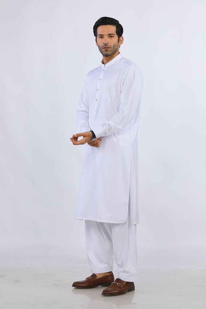 White Blended Casual Shalwar Kameez For Men - Prime Point Store