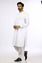 White Blended Casual Shalwar Kameez For Men - Prime Point Store
