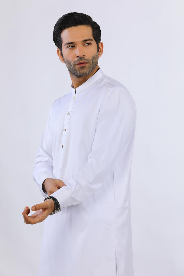 White Blended Casual Shalwar Kameez For Men - Prime Point Store