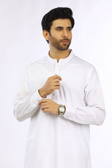 White Blended Casual Shalwar Kameez For Men - Prime Point Store