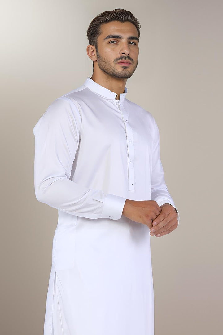 White Blended Casual Shalwar Kameez For Men - Prime Point Store