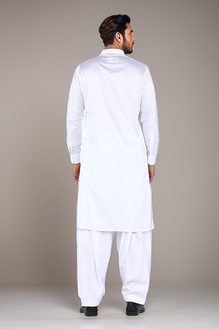 White Blended Casual Shalwar Kameez For Men - Prime Point Store