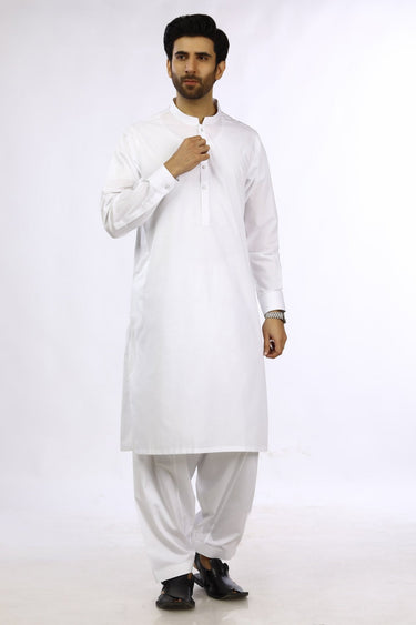 White Blended Casual Shalwar Kameez For Men - Prime Point Store