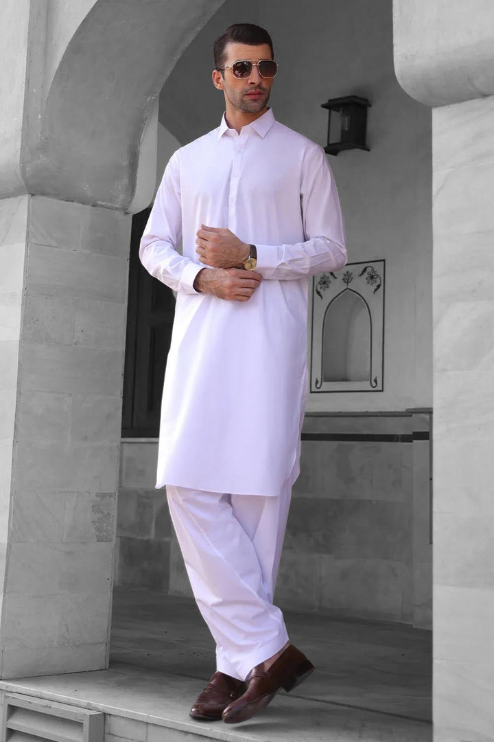 White Cotton Casual Shalwar Kameez For Men - Prime Point Store