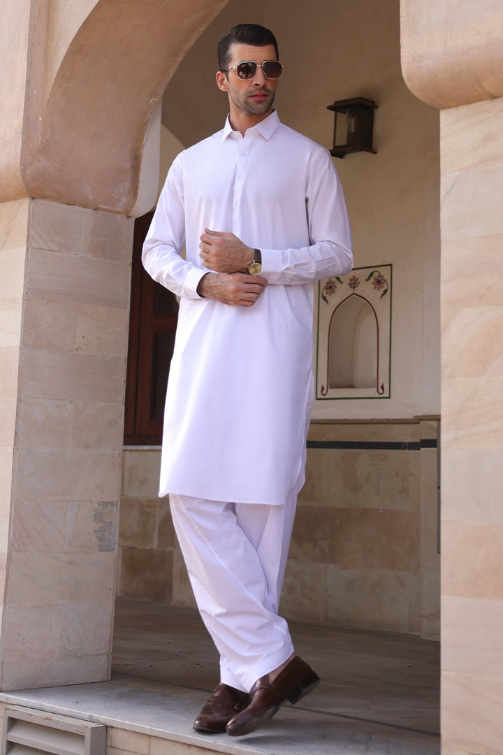 White Cotton Casual Shalwar Kameez For Men - Prime Point Store