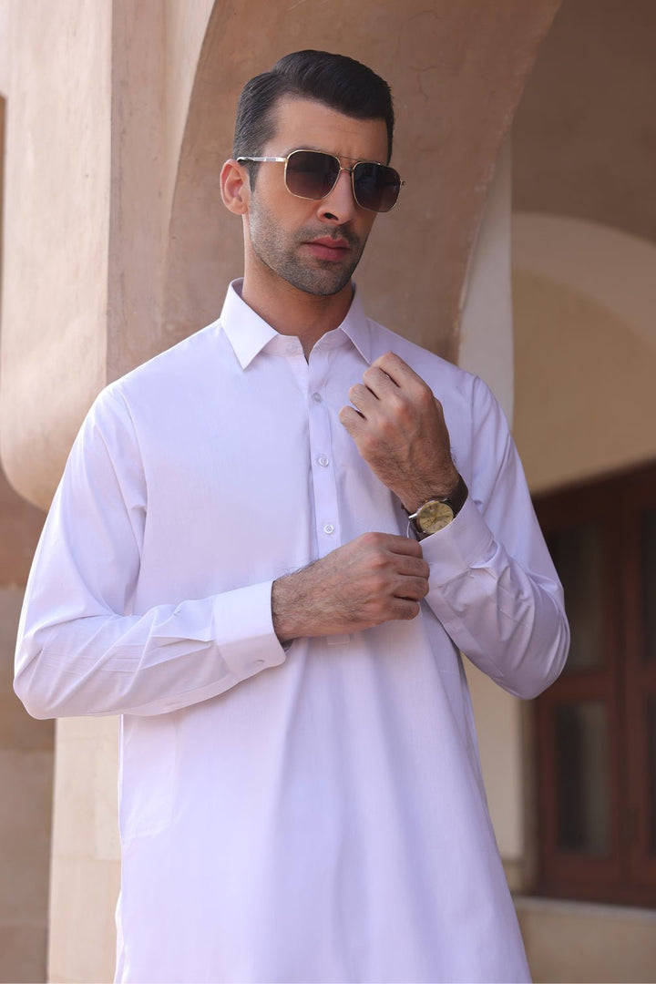 White Cotton Casual Shalwar Kameez For Men - Prime Point Store