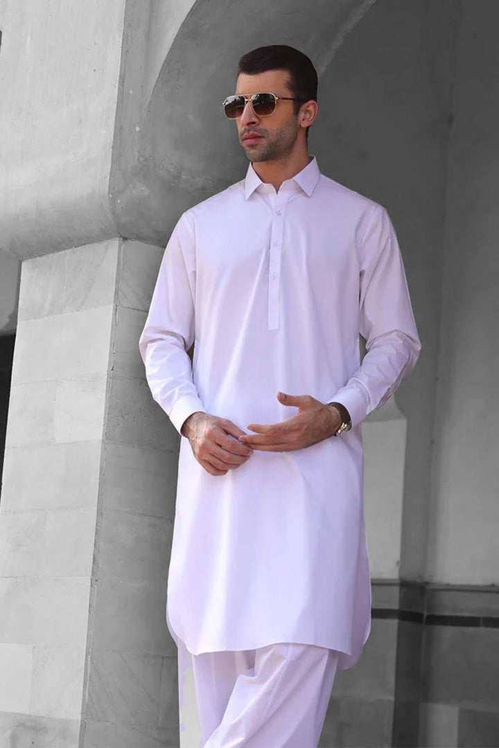 White Cotton Casual Shalwar Kameez For Men - Prime Point Store