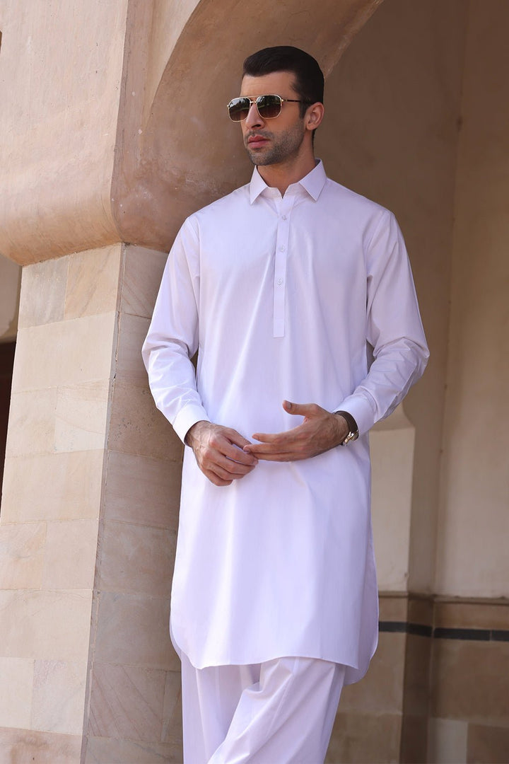 White Cotton Casual Shalwar Kameez For Men - Prime Point Store