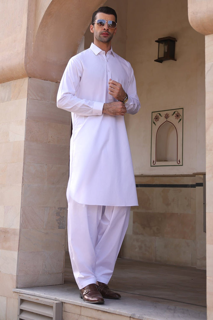 White Cotton Casual Shalwar Kameez For Men - Prime Point Store