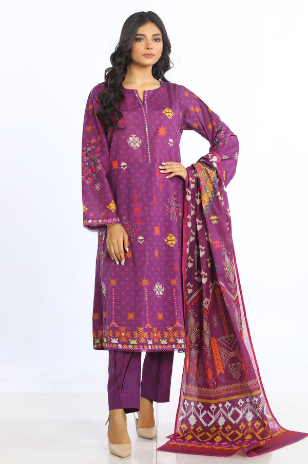 3 Pc Printed Cambric Stitched Suit - Prime Point Store
