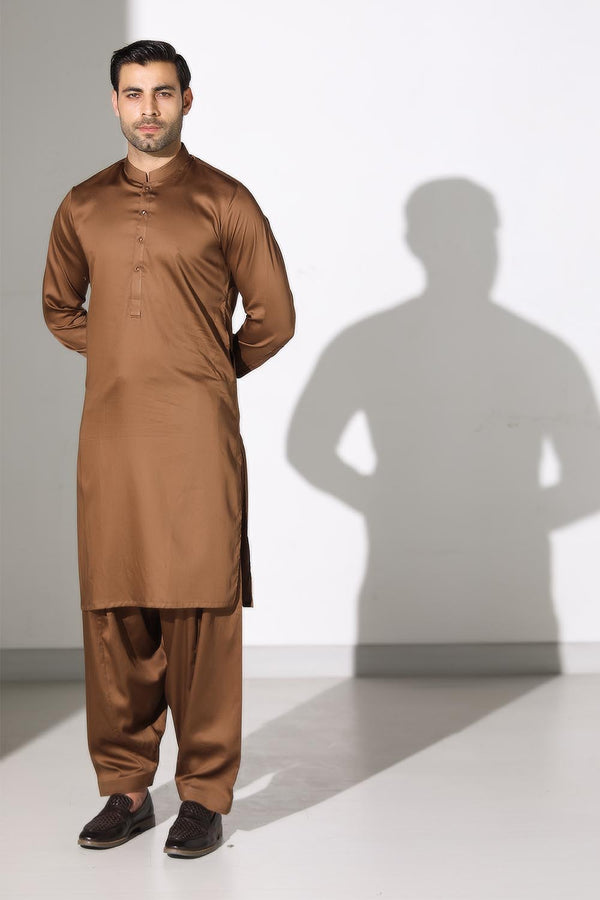 Brown Blended Casual Shalwar Kameez For Men - Prime Point Store
